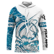 Load image into Gallery viewer, Sailfish fishing tattoo blue sea wave ocean camo Custom Name UV sun protection fishing jersey NQS3777