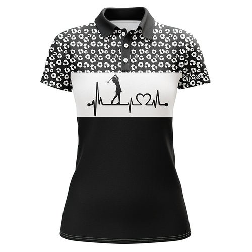 Womens golf polo shirt golf heartbeat custom name leopard pattern golf shirt, womens golf gift ideas NQS4959