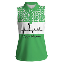 Load image into Gallery viewer, Women&#39;s sleeveless golf polo shirt golf heartbeat custom name leopard pattern golf shirt, golf gifts NQS4959