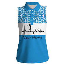 Load image into Gallery viewer, Women&#39;s sleeveless golf polo shirt golf heartbeat custom name leopard pattern golf shirt, golf gifts NQS4959