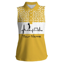 Load image into Gallery viewer, Women&#39;s sleeveless golf polo shirt golf heartbeat custom name leopard pattern golf shirt, golf gifts NQS4959