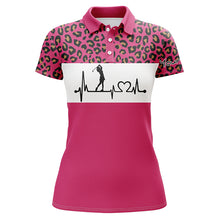 Load image into Gallery viewer, Womens golf polo shirt golf heartbeat custom name leopard golf shirt, golfing gifts for women NQS4960