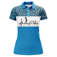 Load image into Gallery viewer, Womens golf polo shirt golf heartbeat custom name leopard golf shirt, golfing gifts for women NQS4960