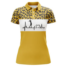 Load image into Gallery viewer, Womens golf polo shirt golf heartbeat custom name leopard golf shirt, golfing gifts for women NQS4960
