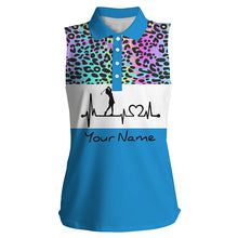 Load image into Gallery viewer, Women&#39;s sleeveless golf polo shirt custom rainbow gradient leopard golf heartbeat, golfing gifts NQS4961