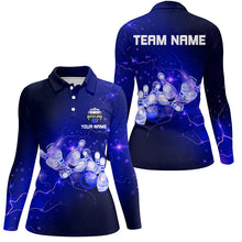 Load image into Gallery viewer, Womens Bowling Polo Shirts Custom Blue flashes of lightning thunder bowling team Ladies bowler Jerseys NQS6681