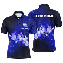 Load image into Gallery viewer, Mens Bowling Polo Shirts Custom Blue flashes of lightning thunder bowling team Mens Bowler Jerseys NQS6681