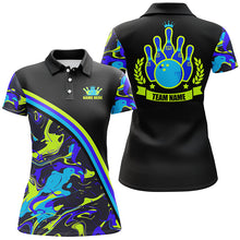 Load image into Gallery viewer, Women bowling polo shirts Custom green and blue bowling camo pattern black Team league Jerseys NQS7333
