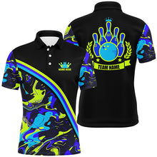 Load image into Gallery viewer, Mens Bowling polo shirts Custom green and blue bowling camo pattern black bowling Team league Jerseys NQS7333