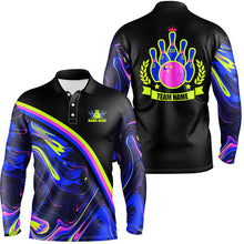 Load image into Gallery viewer, Mens Bowling polo shirts Custom green purple bowling camo pattern black bowling Team league Jerseys NQS7334