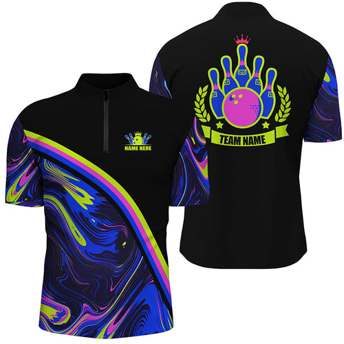 Men bowling Quarter Zip shirts Custom green and purple bowling camo pattern black Team league Jerseys NQS7334