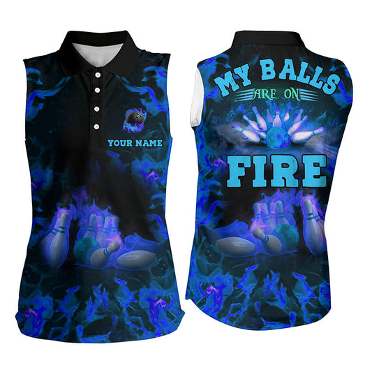 Blue Flame bowling custom my balls are on fire bowling Sleeveless polo shirts, bowling jersey NQS6457