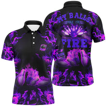 Load image into Gallery viewer, Purple Flame bowling shirt custom my balls are on fire bowling polo shirts for men, bowling jerseys NQS6459