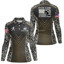Load image into Gallery viewer, Womens Bowling Polo Shirts Custom camo American flag team League Womens Jerseys NQS6702