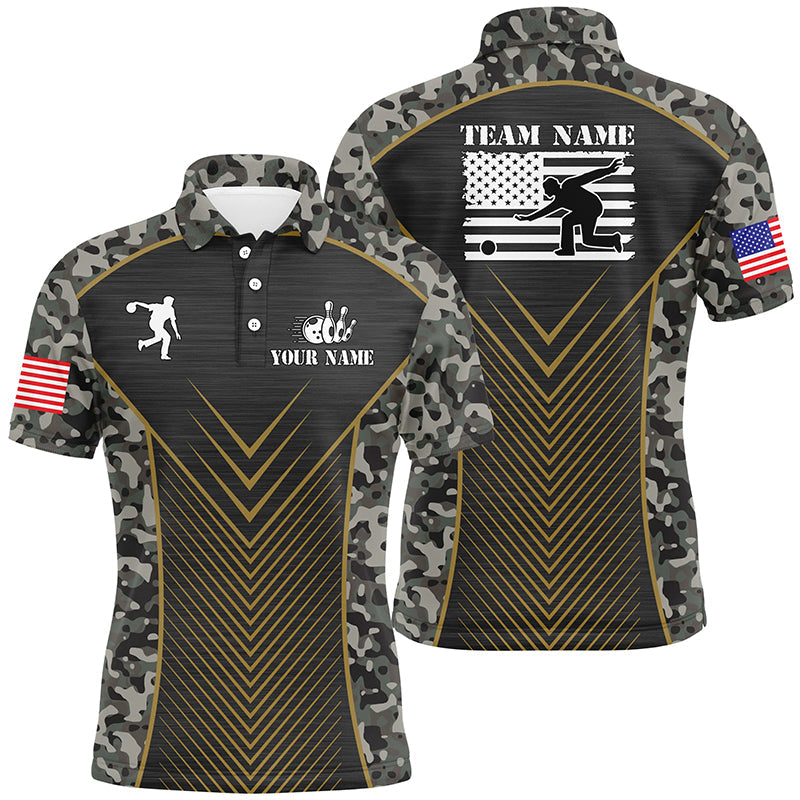 Mens Bowling Polo Shirts Custom camo American flag team League Mens Jerseys NQS6702