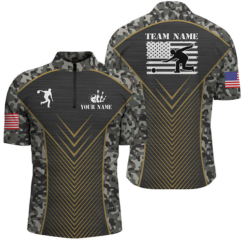 Mens Bowling Quarter-Zip Shirts Custom camo American flag team League Mens Jerseys NQS6702