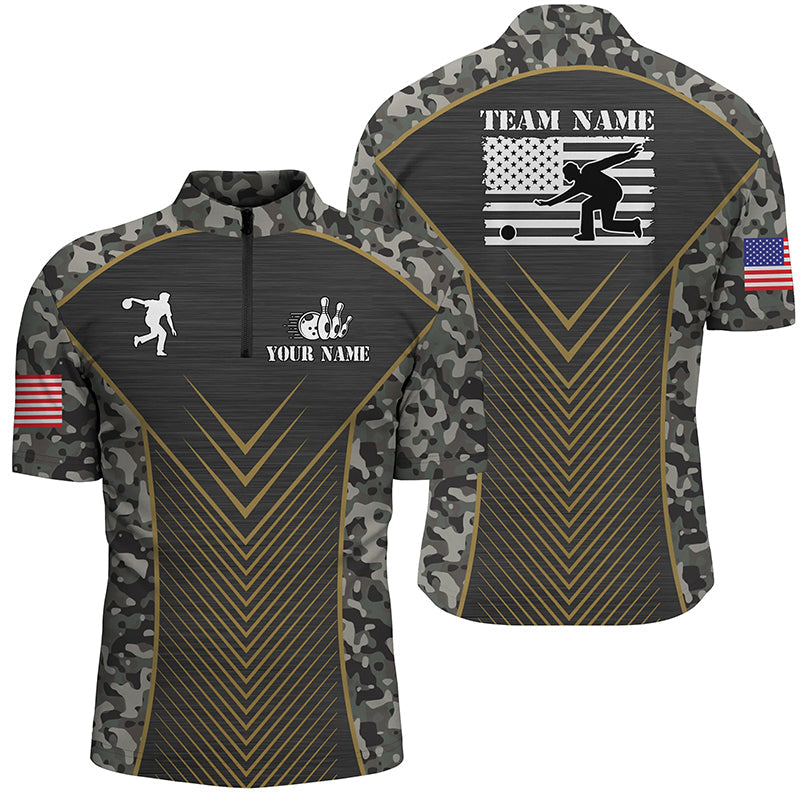 Mens Bowling Quarter-Zip Shirts Custom camo American flag team League Mens Jerseys NQS6702
