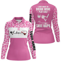 Load image into Gallery viewer, Pink leopard Womens golf heartbeat polo shirt custom I just want to drink wine play golf and take naps NQS6911