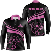Load image into Gallery viewer, Personalized black bowling polo shirts for men, custom men's bowling shirt team bowling jerseys | Pink NQS6923
