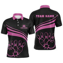 Load image into Gallery viewer, Personalized black bowling polo shirts for men, custom men's bowling shirt team bowling jerseys | Pink NQS6923