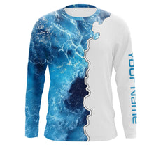 Load image into Gallery viewer, Custom Saltwater Long sleeve Fishing Shirts UV Protection, Sea wave camo Fishing Shirts NQS3124