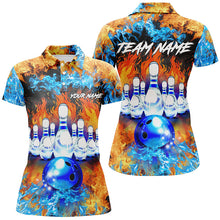 Load image into Gallery viewer, Flame bowling ball and pins Bowling Polo Shirts For Women Custom blue fire bowling Team League Jerseys NQS6738