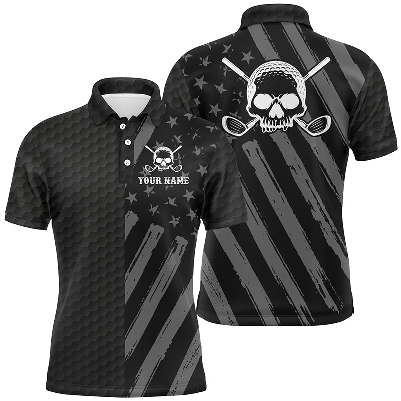 Mens golf polo shirt black American flag custom golf skull clubs men golf shirts, golf gifts for men NQS6276
