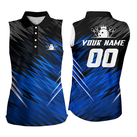Blue and black womens sleeveless polo shirts custom bowling shirts for women, team bowling jerseys NQS6475