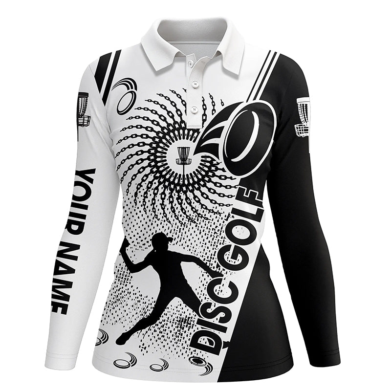 Black and white Womens disc golf polo shirts custom disc golf shirt, personalized disc golf gifts NQS6752