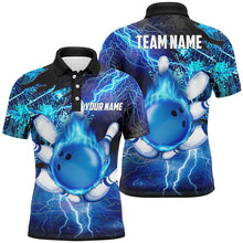 Load image into Gallery viewer, Men Bowling Polo Shirt Custom flame lightning thunder team bowling Jerseys for ladies | Blue NQS6507