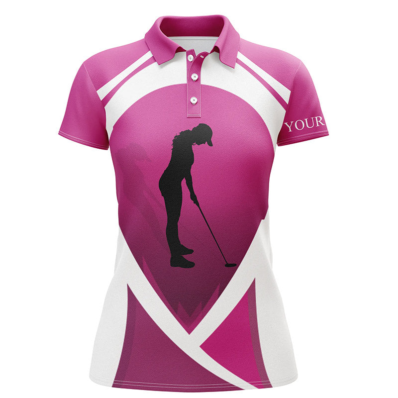 Pink and white Womens golf polos shirts custom name team golf shirt women, personalized golf gifts NQS5136