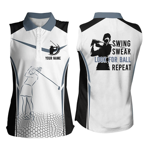 Black white Womens sleeveless polos shirt custom swing swear look for ball repeat golf tops for women NQS6525