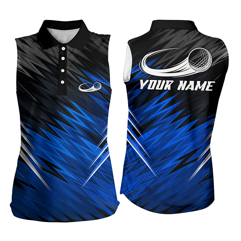 Women sleeveless polo shirts custom Blue and black pattern shirt for ladies, personalized golf gifts NQS6988