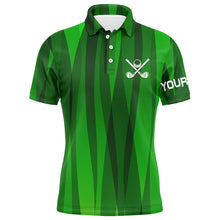 Load image into Gallery viewer, Green stripes pattern custom name Mens golf polos shirts, men&#39;s golf attire unique golf gifts NQS7136