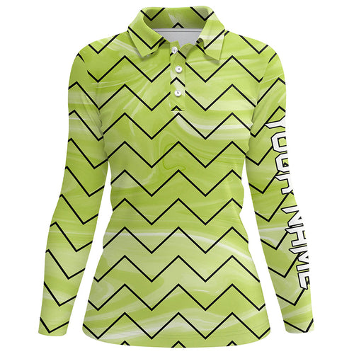 Womens golf polos shirts custom name green stripes pattern ladies golf tops, gifts for the golfer NQS7137