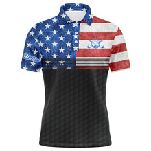 Load image into Gallery viewer, American flag black Mens golf polo shirts custom name patriotic golf shirts for mens NQS7238