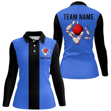 Load image into Gallery viewer, Personalized Blue Black Retro Bowling Polo shirt For women custom vintage bowling team jerseys NQS6802