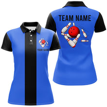 Load image into Gallery viewer, Personalized Blue Black Retro Bowling Polo shirt For women custom vintage bowling team jerseys NQS6802
