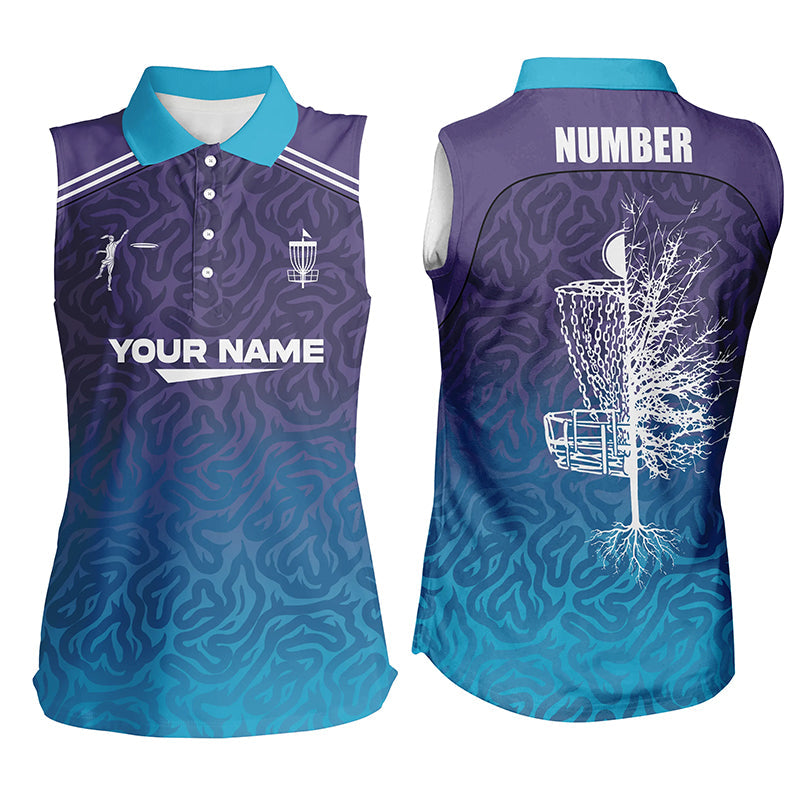 Blue purple gradient abstract Swirl pattern Women sleeveless polo shirt custom disc golf shirt NQS6810
