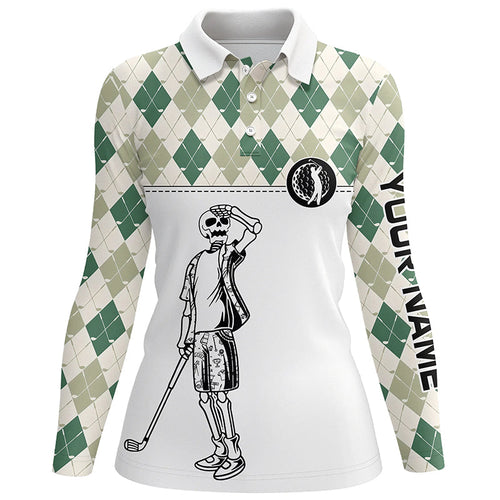 Green argyle pattern Womens golf polo shirt custom golf skull polos shirt for ladies, golfing gifts NQS6546