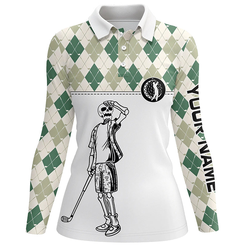 Green argyle pattern Womens golf polo shirt custom golf skull polos shirt for ladies, golfing gifts NQS6546