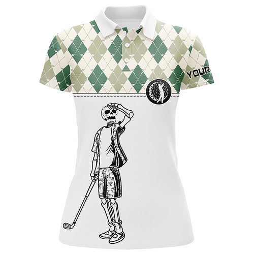 Green argyle pattern Womens golf polo shirt custom golf skull polos shirt for ladies, golfing gifts NQS6546
