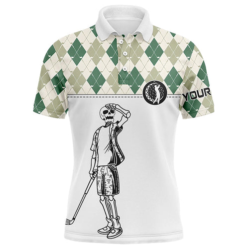 Green argyle pattern Mens golf polo shirt custom golf skull polos shirt for men, golfing gifts NQS6546
