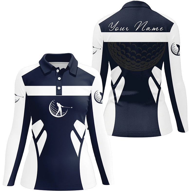 Blue navy and white Womens golf polo shirt custom name cool golf gifts for ladies NQS7253