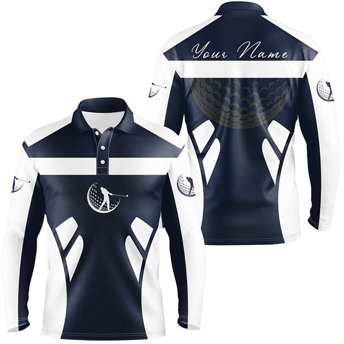 Blue navy and white Mens golf polo shirts custom name cool golf gifts for mens NQS7253