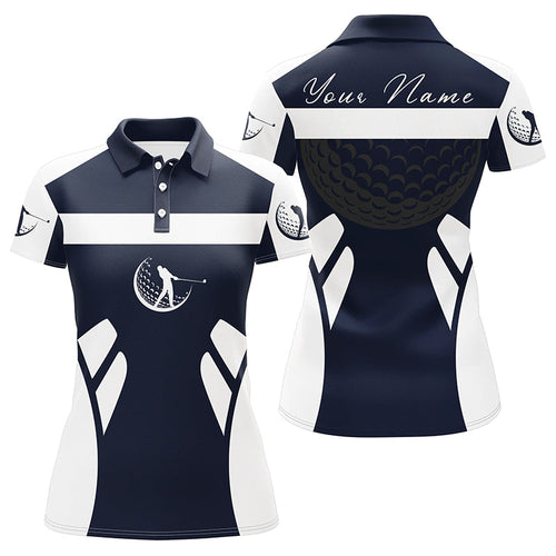 Blue navy and white Womens golf polo shirt custom name cool golf gifts for ladies NQS7253