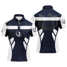 Load image into Gallery viewer, Blue navy and white Mens golf polo shirts custom name cool golf gifts for mens NQS7253