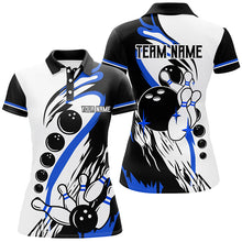 Load image into Gallery viewer, Black and white retro bowling league jerseys custom Women Bowling Polo Shirts, gifts for bowler | Blue NQS7154