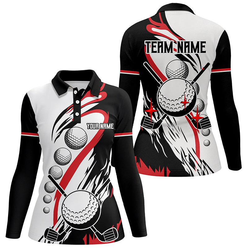 Black and white retro Womens golf polo shirts custom cool golf shirts, golfing gifts | Red NQS7156