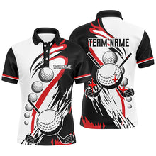 Load image into Gallery viewer, Black and white retro Mens golf polo shirt custom cool golf shirts, golfing gifts | Red NQS7156